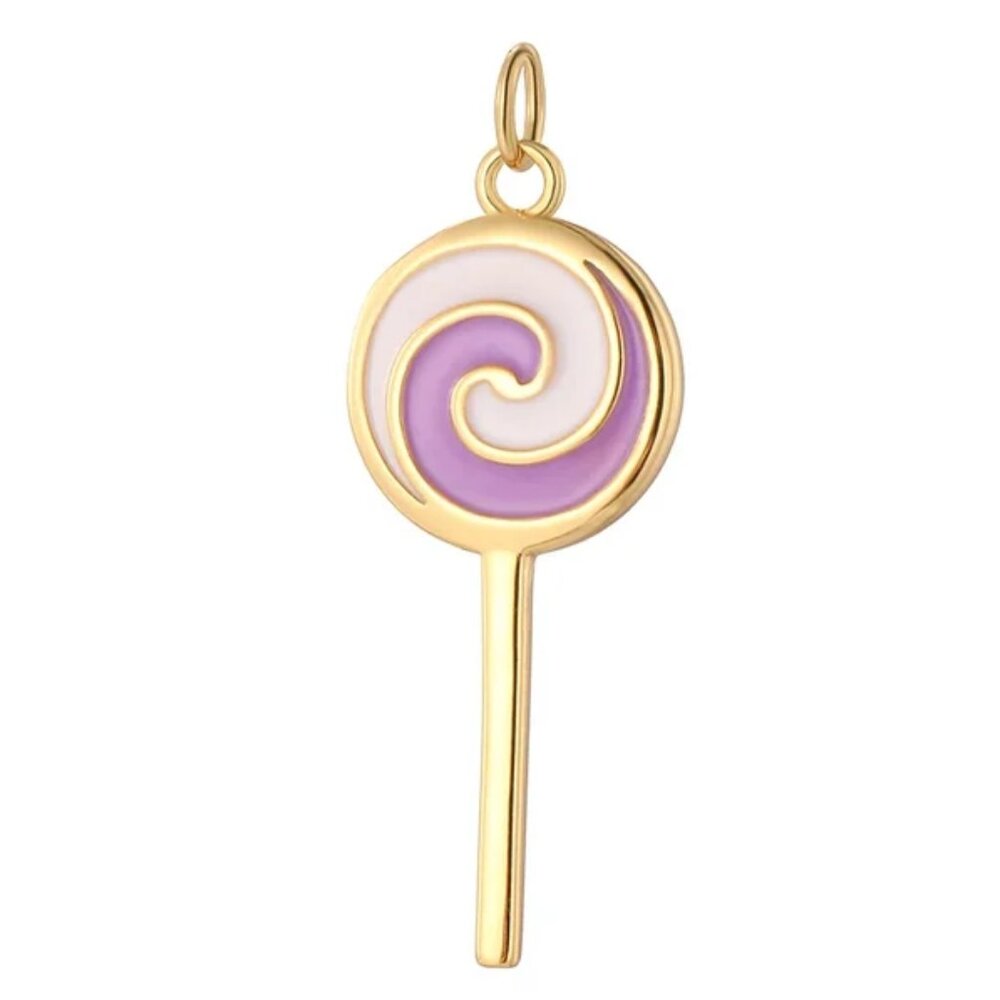Gold & Enamel Purple Swirl Lollipop Sucker Pendant
